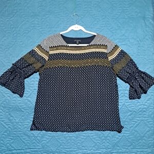 🌙 Indigo Stargazer Ruffle-Sleeve Blouse — Tribal